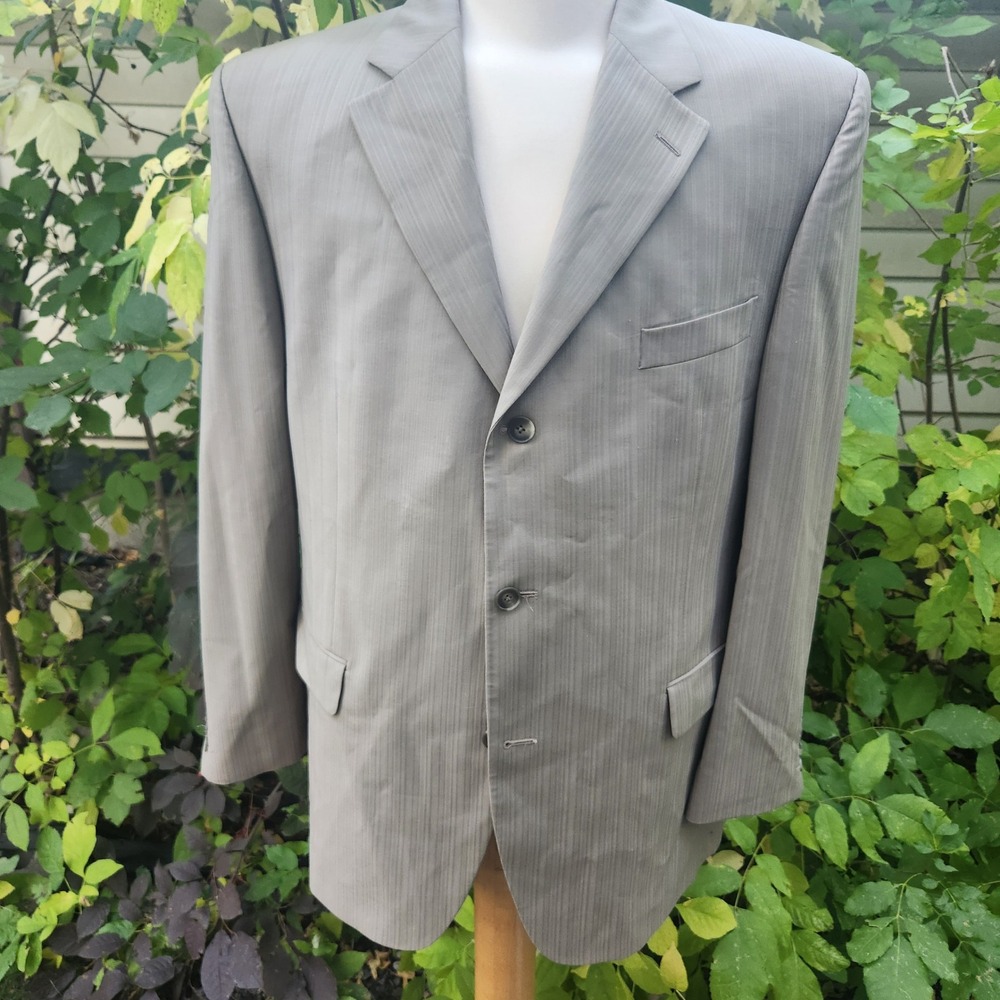 Bellissimo Sartoriale Mens Grey Herringbone Blazer Sport Coat Made in Canada 42R